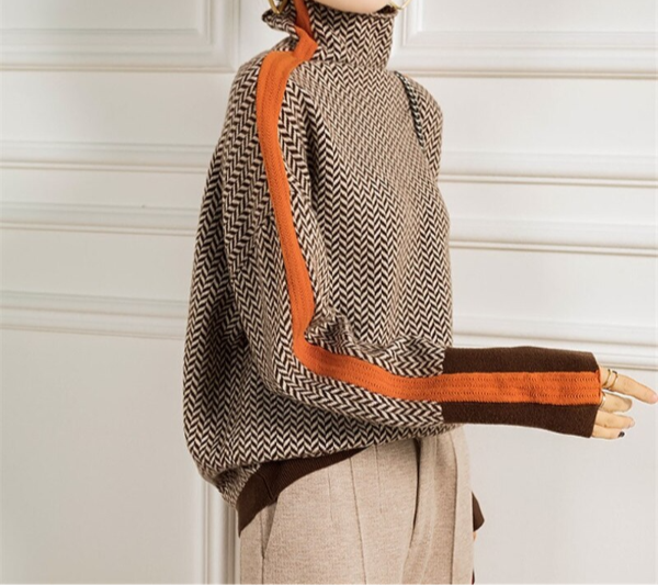 MARTINA | High-Collar Herringbone Pullover