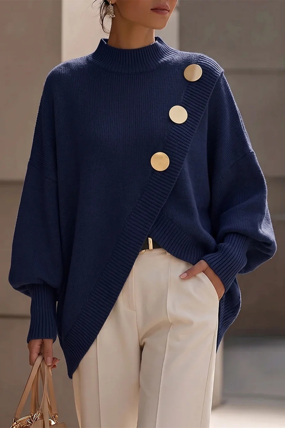 AGATHA | Asymmetric Button Roll-Neck Jumper