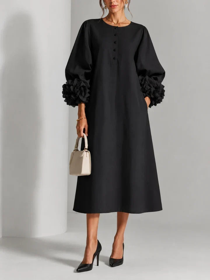 EUGENIE | Rosette-Sleeve Midi Dress