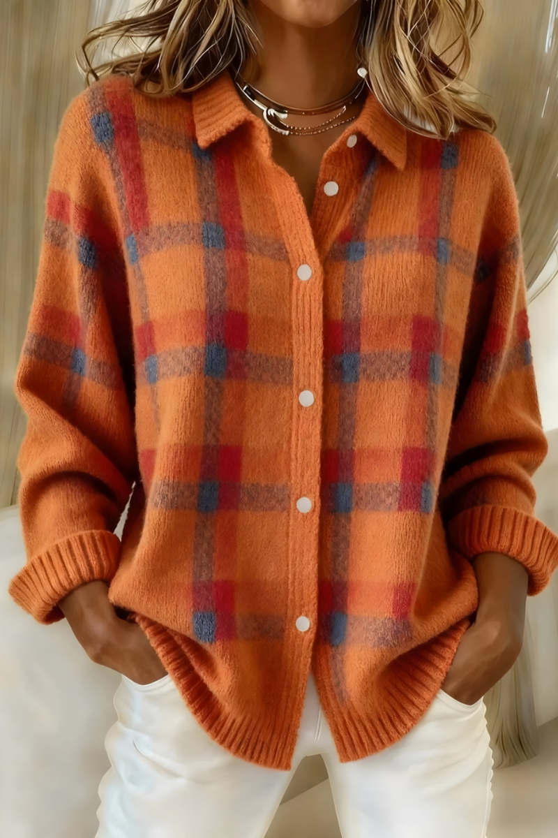 MURIEL | Plaid Knit Button-Front Cardigan