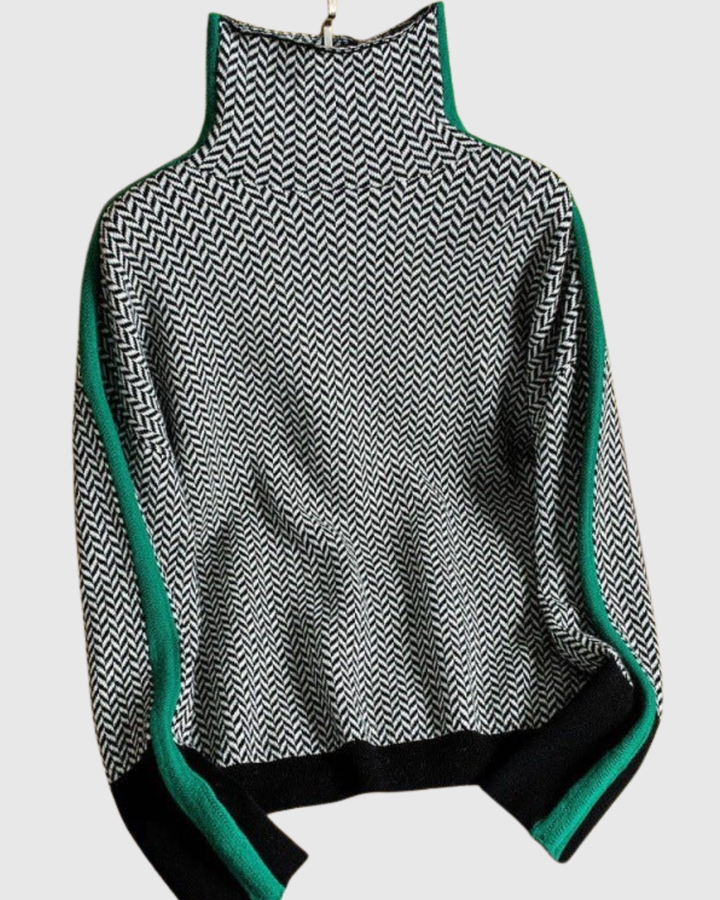 MARTINA | High-Collar Herringbone Pullover