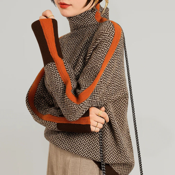 MARTINA | High-Collar Herringbone Pullover