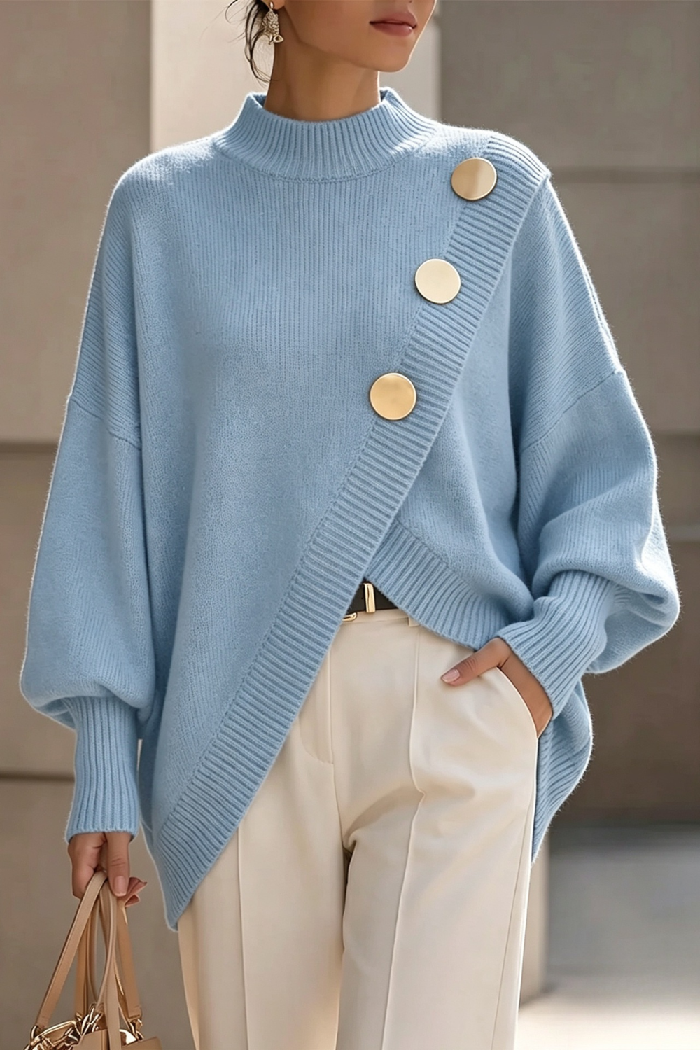 AGATHA | Asymmetric Button Roll-Neck Jumper