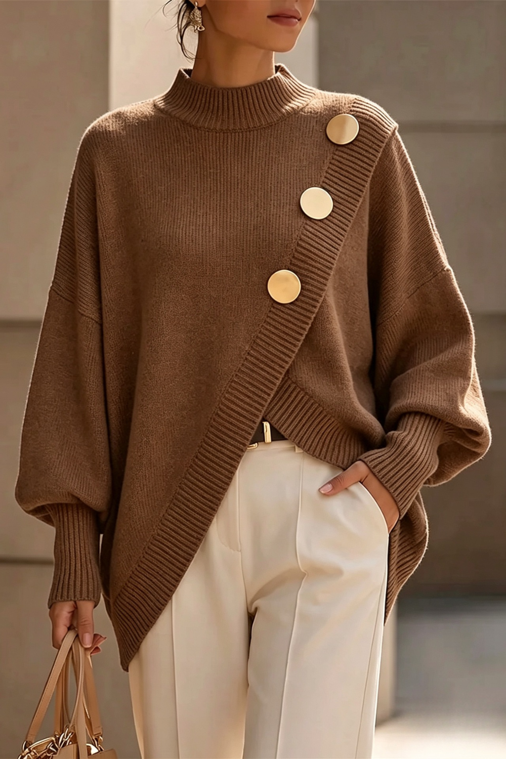 AGATHA | Asymmetric Button Roll-Neck Jumper
