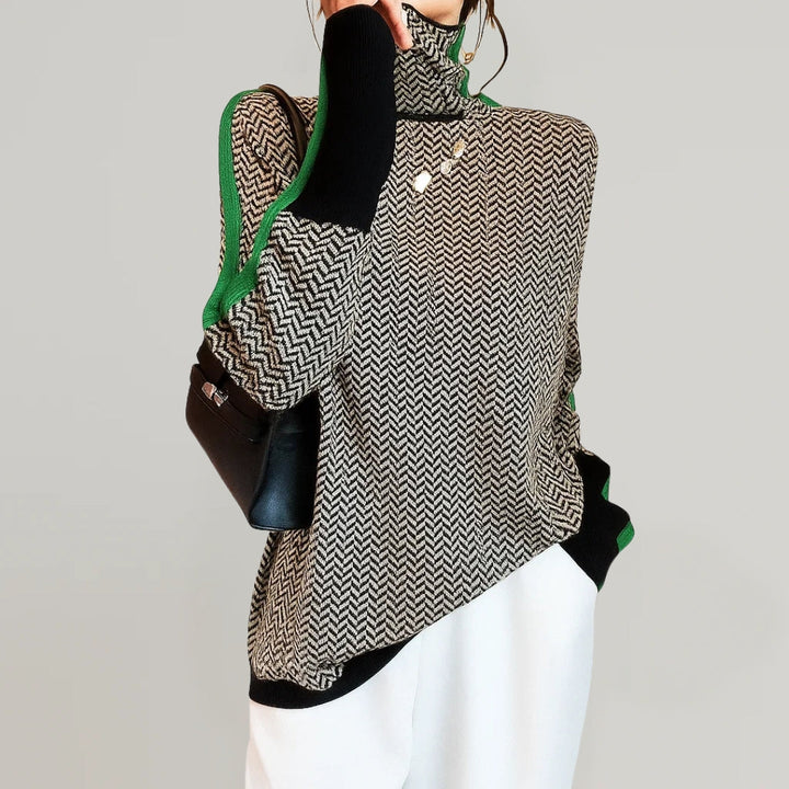 MARTINA | High-Collar Herringbone Pullover