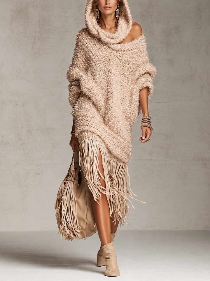 FELICITY | Hooded Fringe Knit Midi Dress