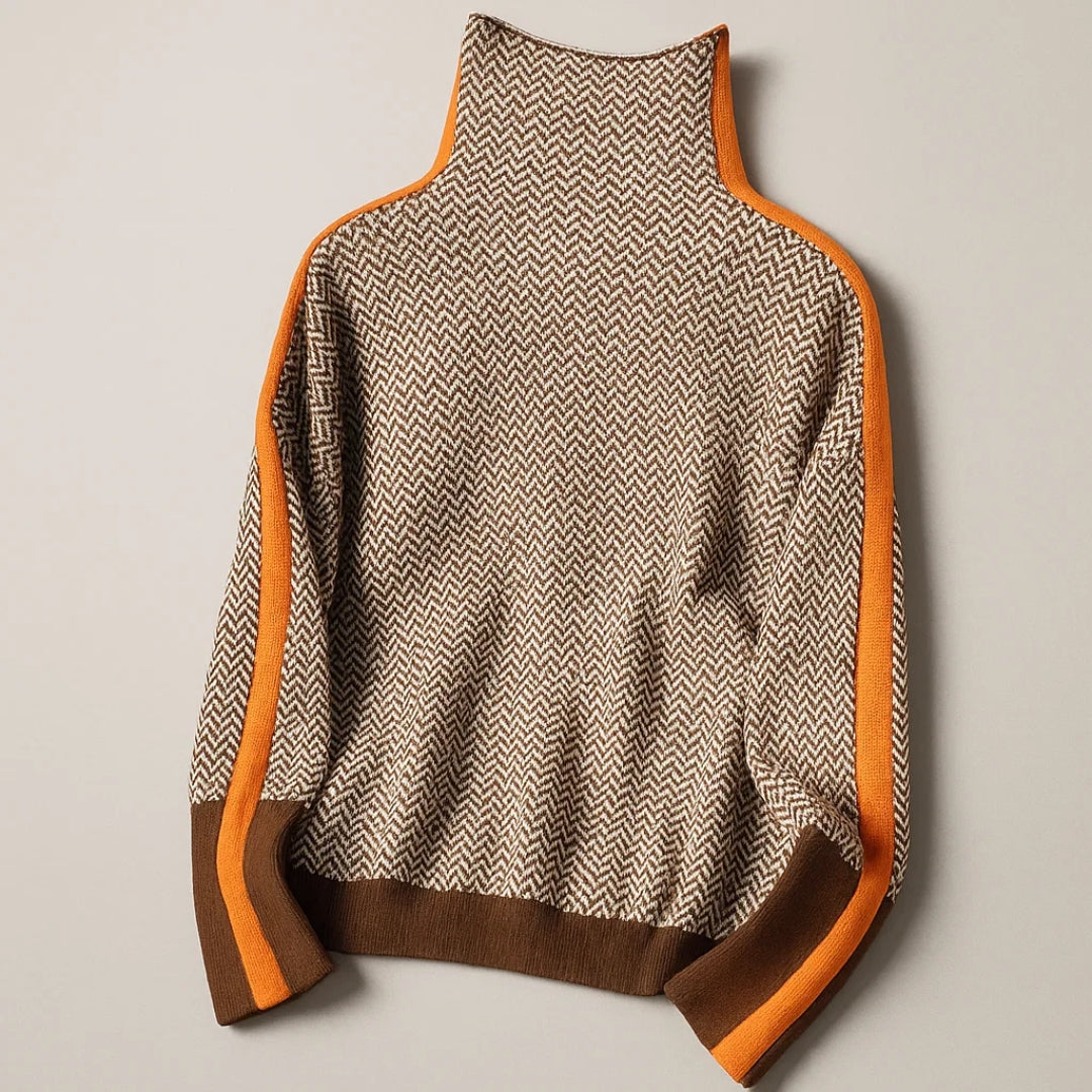 MARTINA | High-Collar Herringbone Pullover