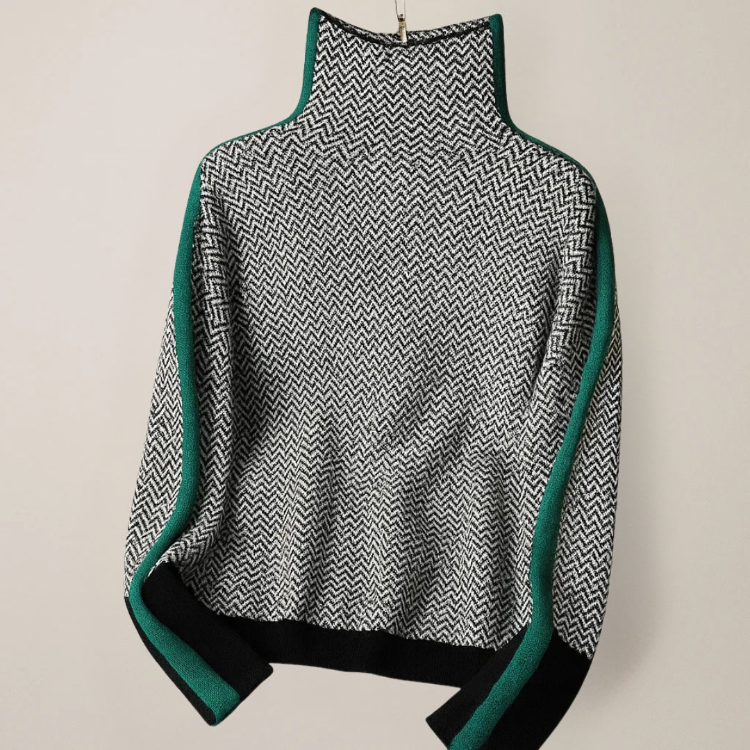 MARTINA | High-Collar Herringbone Pullover