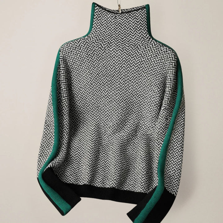 MARTINA | High-Collar Herringbone Pullover