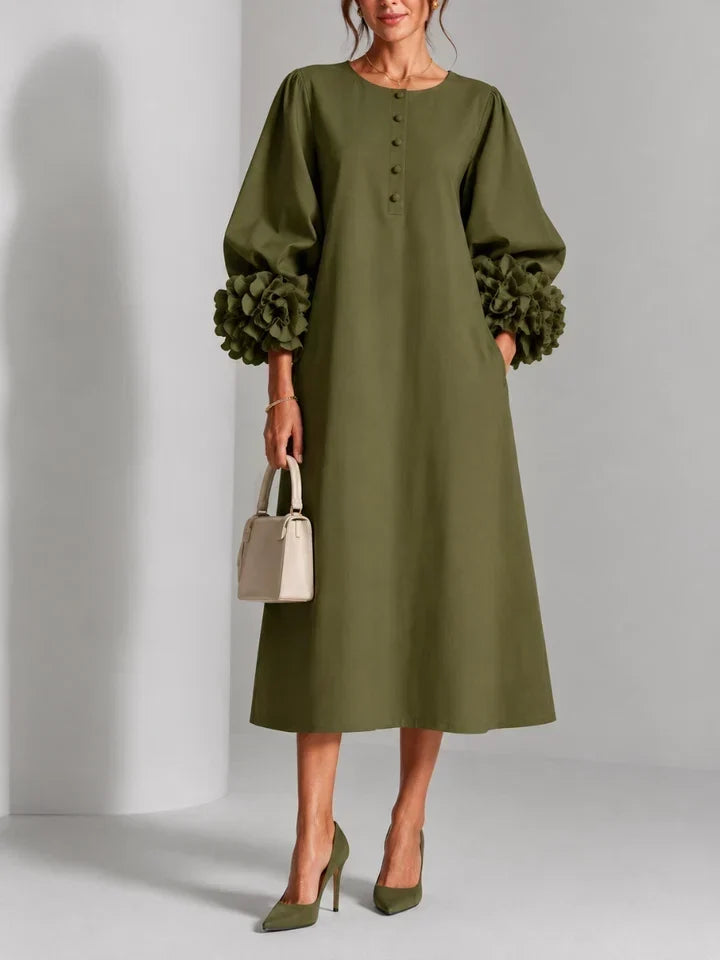 EUGENIE | Rosette-Sleeve Midi Dress
