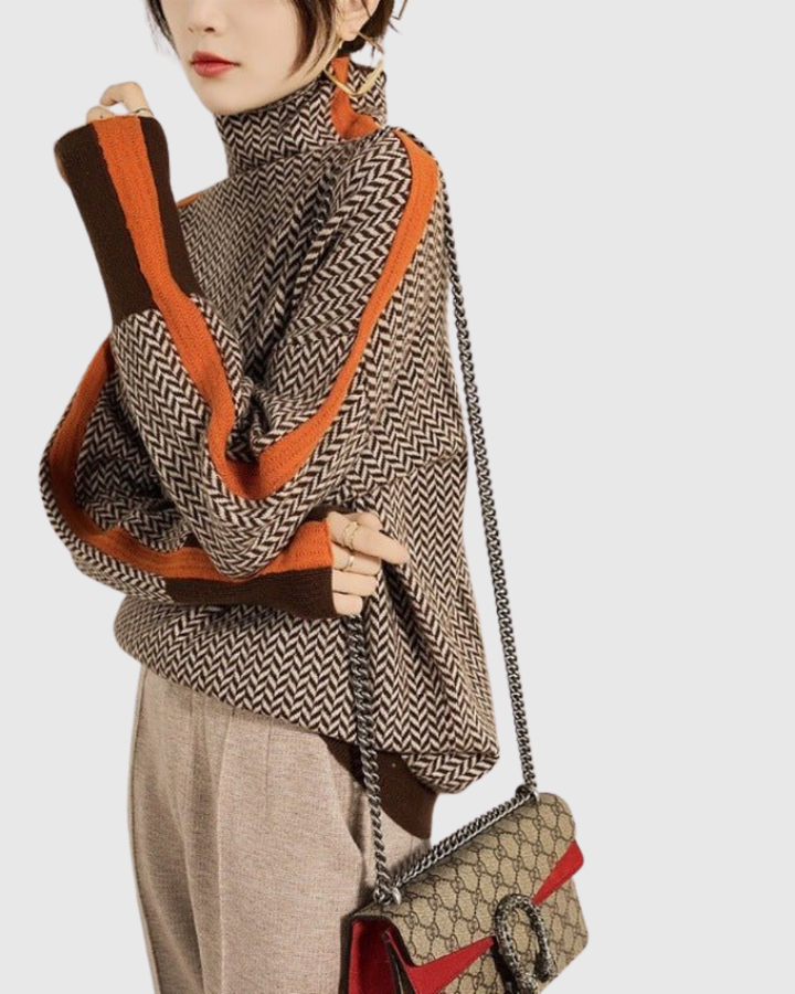 MARTINA | High-Collar Herringbone Pullover