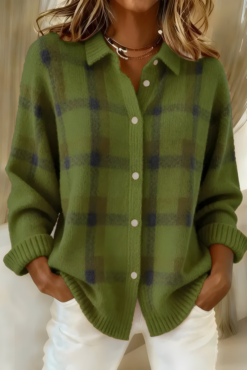 MURIEL | Plaid Knit Button-Front Cardigan