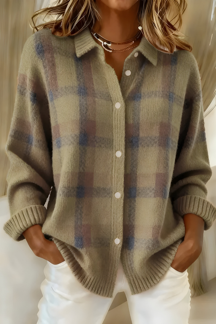 MURIEL | Plaid Knit Button-Front Cardigan
