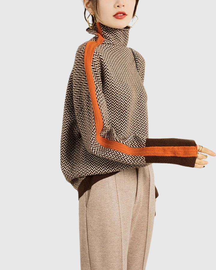 MARTINA | High-Collar Herringbone Pullover