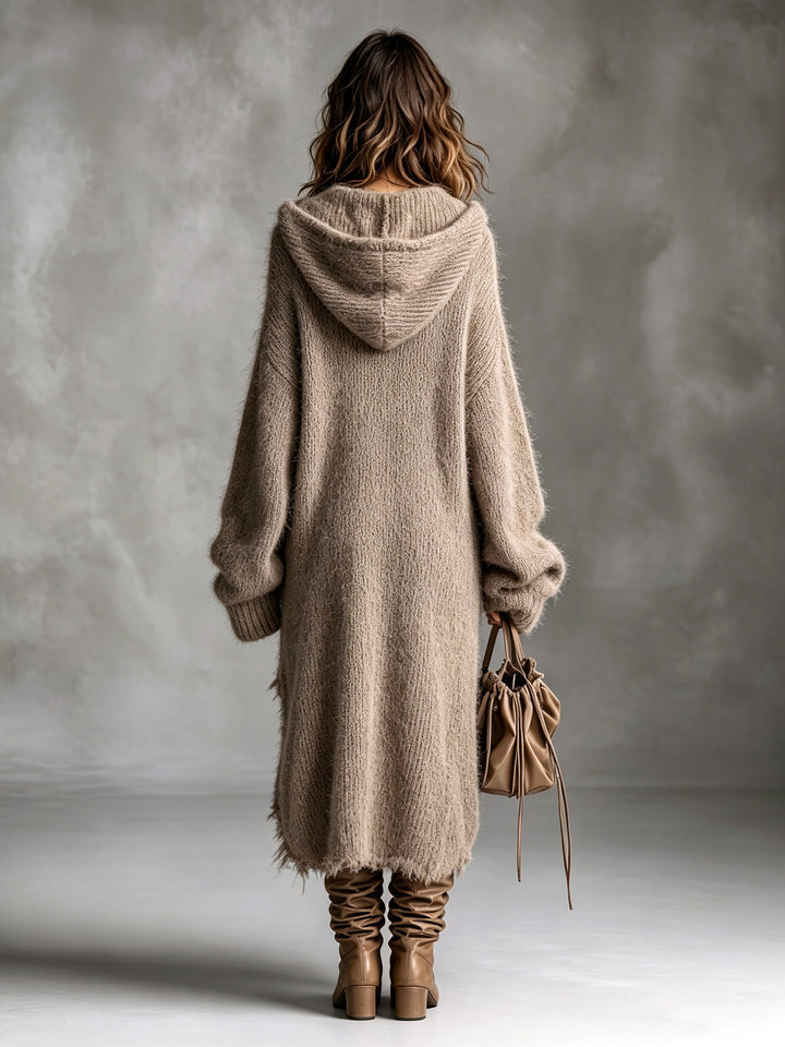 MATHILDE | Fuzzy Hooded Knit Midi Dress