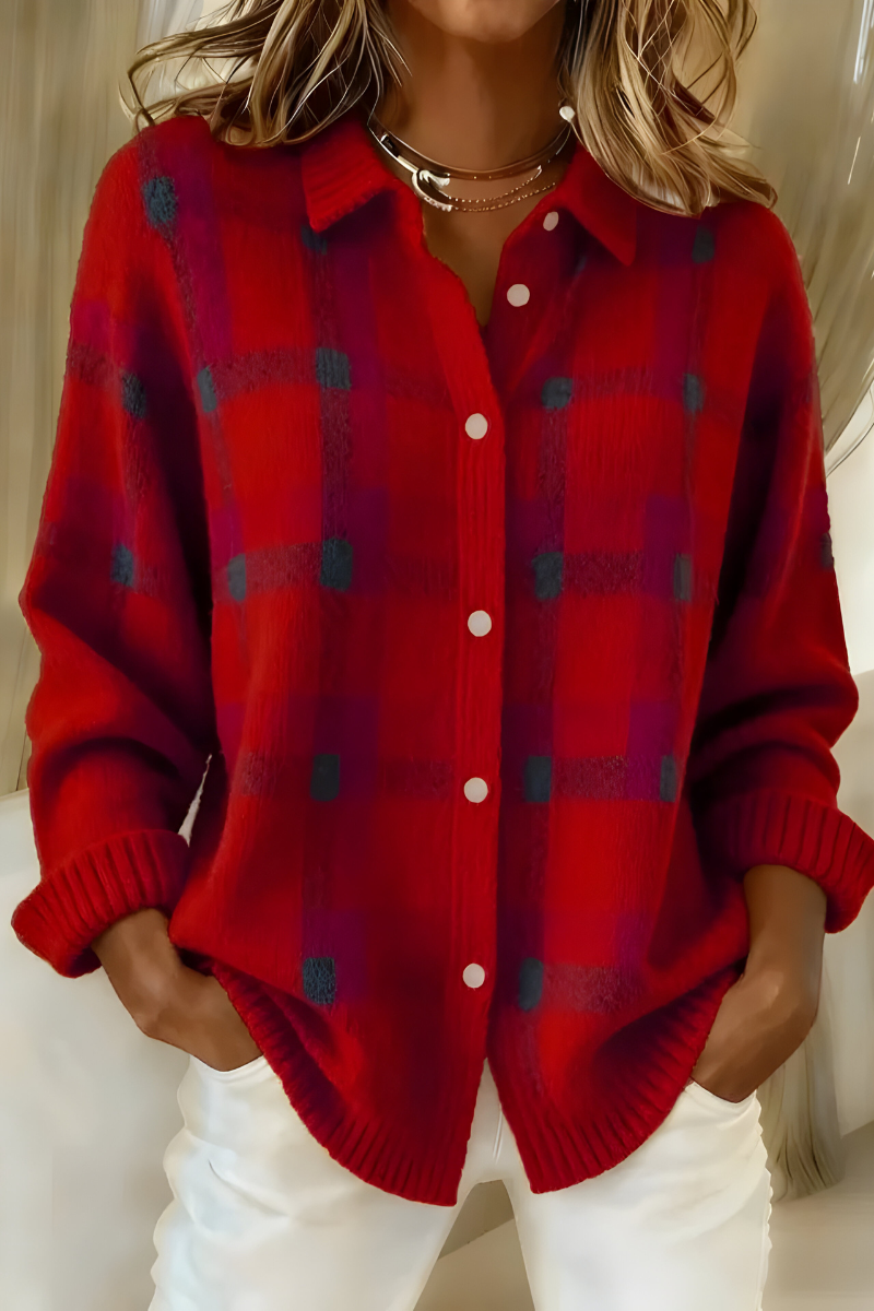 MURIEL | Plaid Knit Button-Front Cardigan