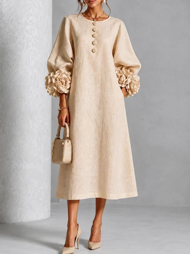 EUGENIE | Rosette-Sleeve Midi Dress