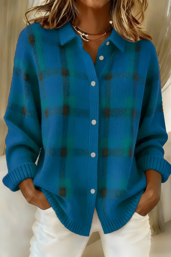 MURIEL | Plaid Knit Button-Front Cardigan