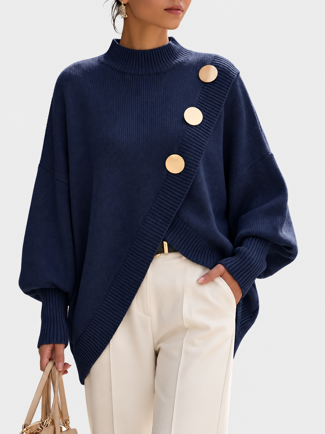 AGATHA | Asymmetric Button Roll-Neck Jumper