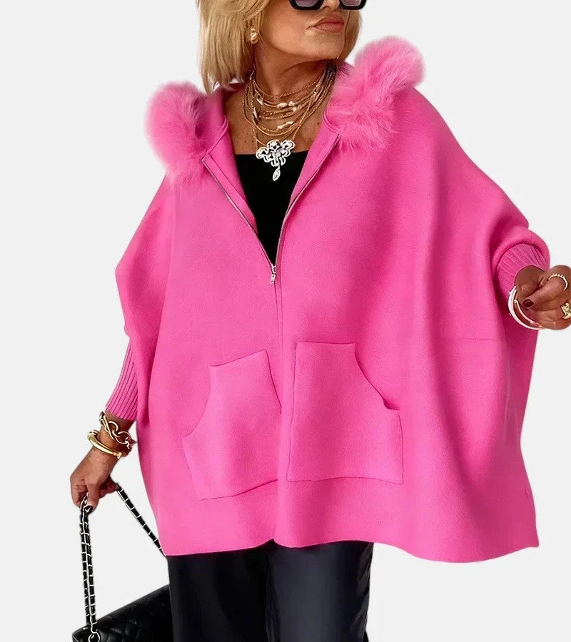 MIRABEL | Faux Fur Hooded Knit Jacket