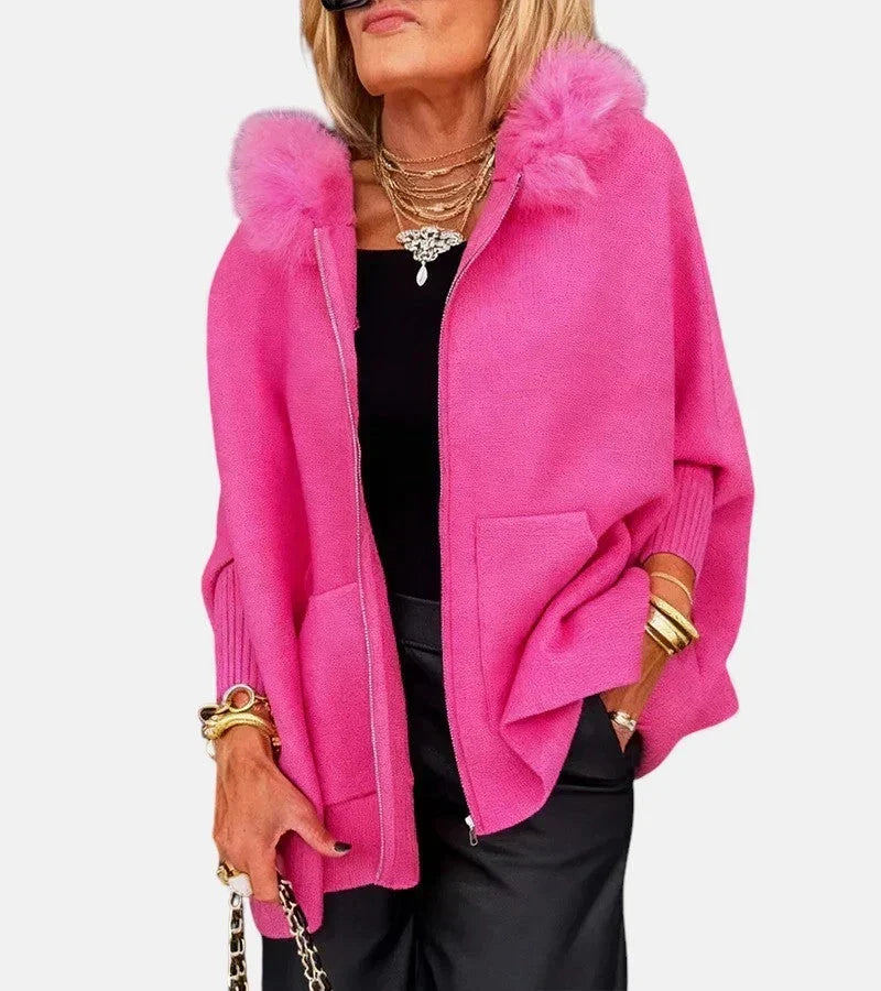 MIRABEL | Faux Fur Hooded Knit Jacket