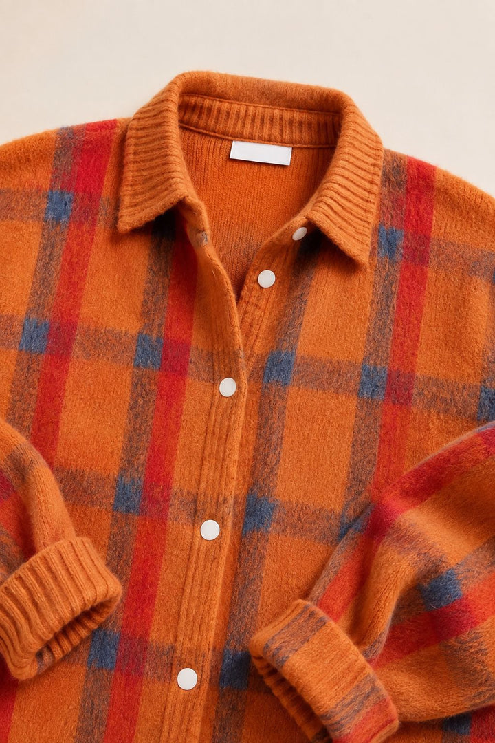 MURIEL | Plaid Knit Button-Front Cardigan