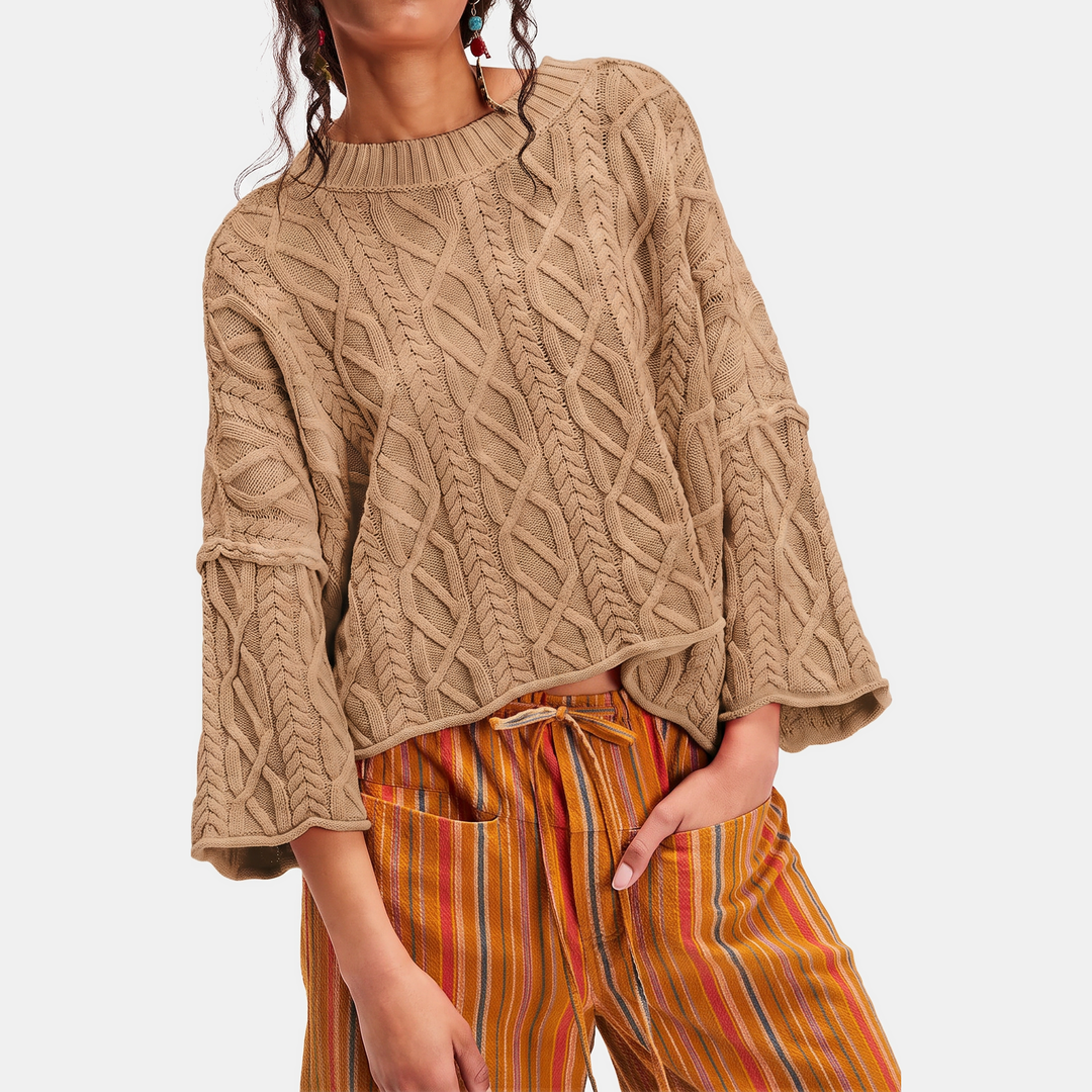 CLEMENTINE | Cable Knit Cropped Bell-Sleeve Sweater