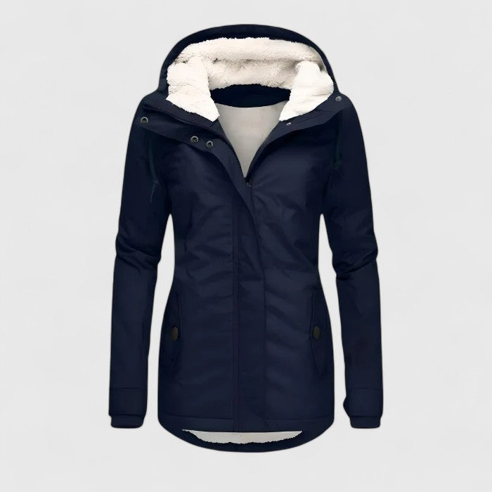 LAVERNE Fleece-Lined Waterproof Hooded Parka in Navy