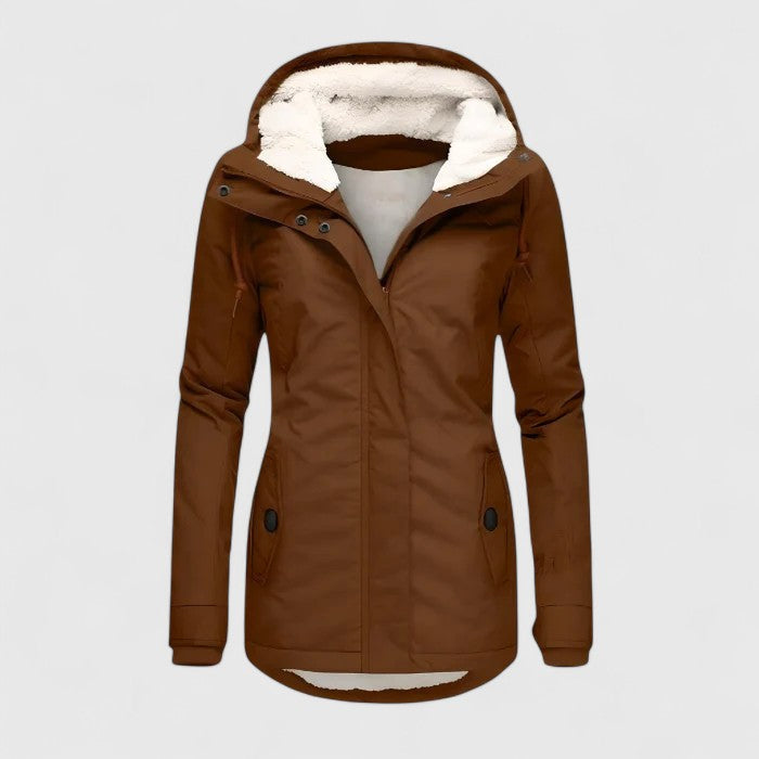 LAVERNE Fleece-Lined Waterproof Hooded Parka in Brown