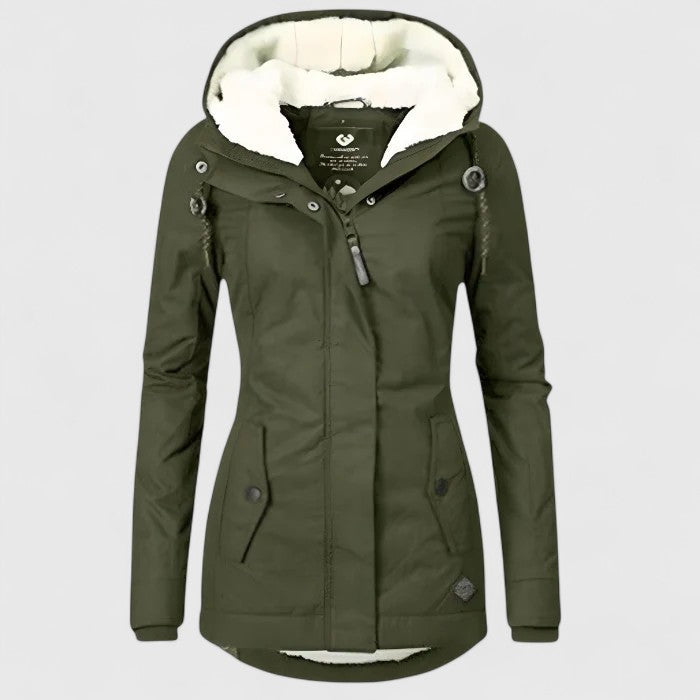 LAVERNE Fleece-Lined Waterproof Hooded Parka in Green