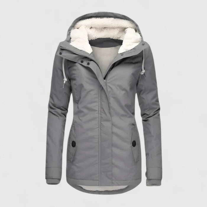 LAVERNE Fleece-Lined Waterproof Hooded Parka in Grey