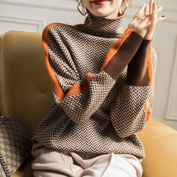 MARTINA | High-Collar Herringbone Pullover