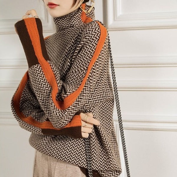 MARTINA | High-Collar Herringbone Pullover