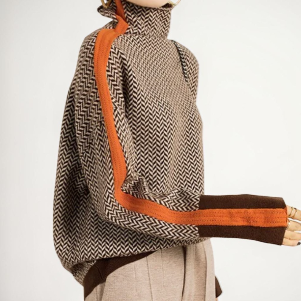 MARTINA | High-Collar Herringbone Pullover