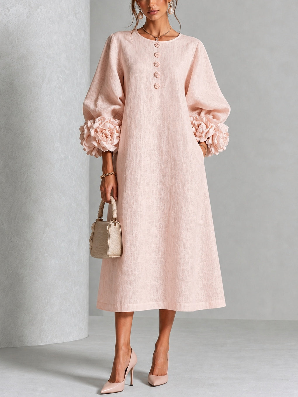 EUGENIE | Rosette-Sleeve Midi Dress