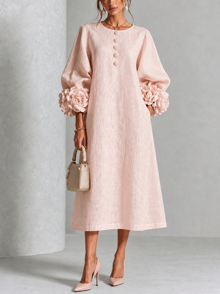EUGENIE | Rosette-Sleeve Midi Dress