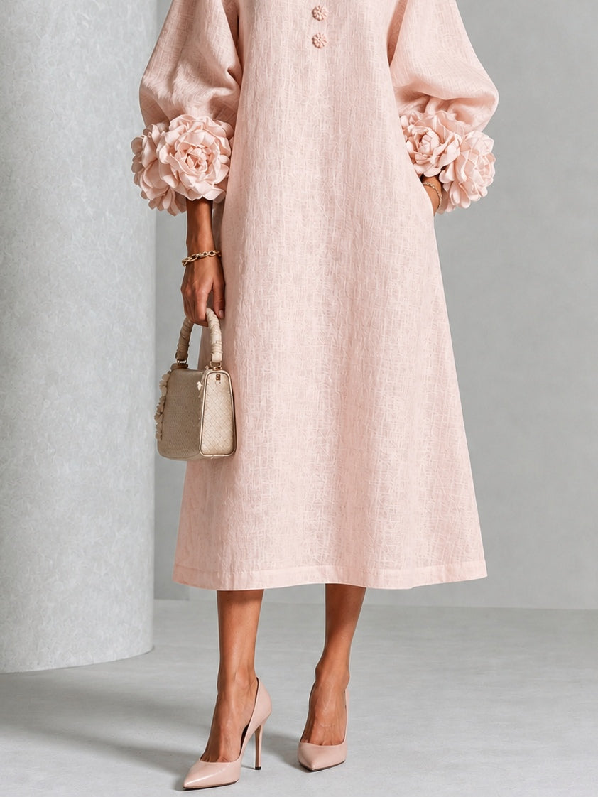 EUGENIE | Rosette-Sleeve Midi Dress