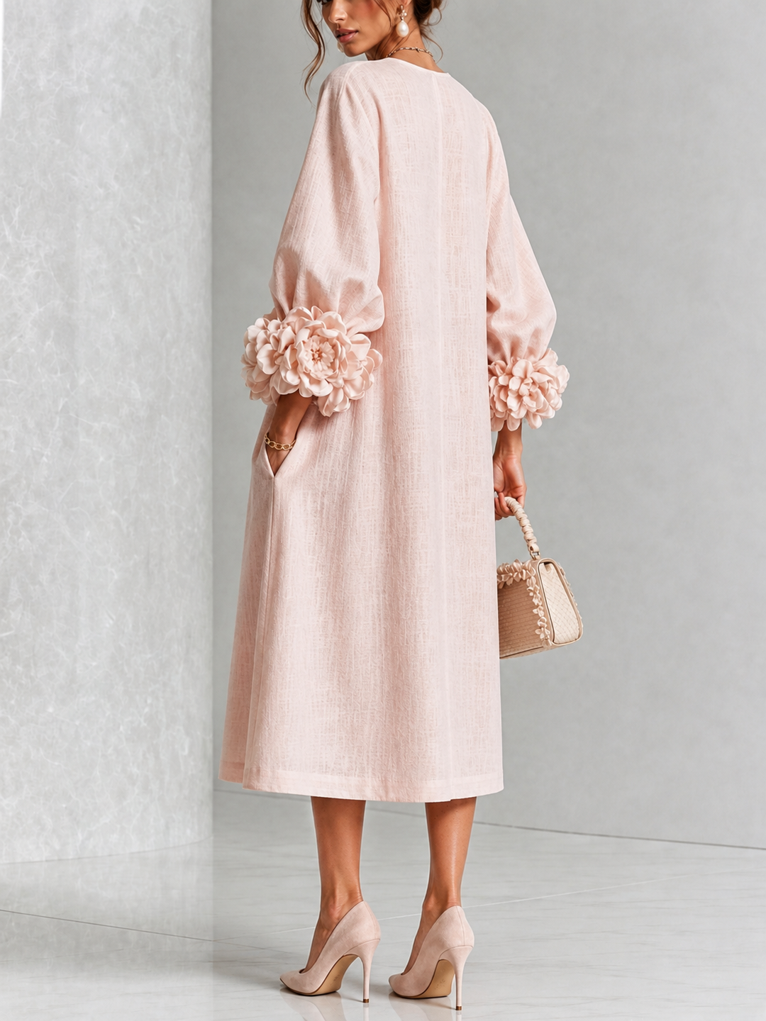 EUGENIE | Rosette-Sleeve Midi Dress