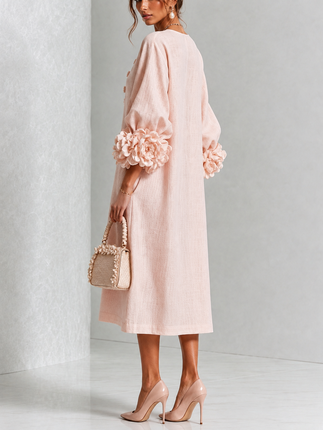 EUGENIE | Rosette-Sleeve Midi Dress