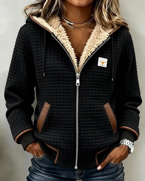 LORRAINE Sherpa-Lined Quilted Hooded Jacket in Black