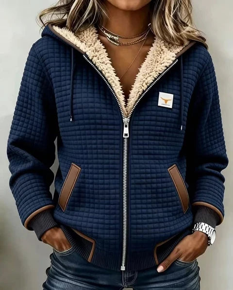 LORRAINE Sherpa-Lined Quilted Hooded Jacket in Blue