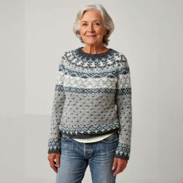 GERALDINE Fair Isle Crewneck Sweater in Grey