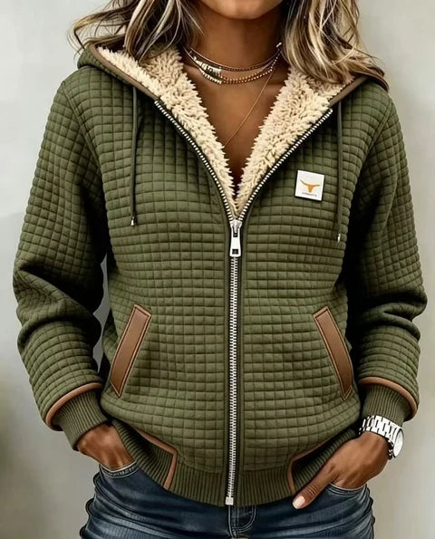 LORRAINE Sherpa-Lined Quilted Hooded Jacket in Green