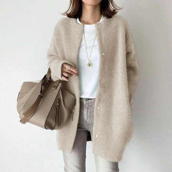 MINERVA Soft Knit Button Jacket in Cream