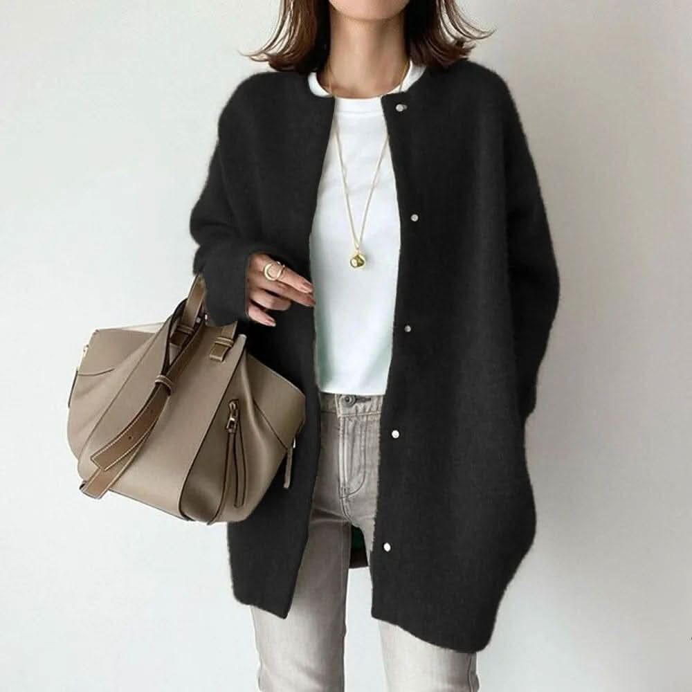 MINERVA Soft Knit Button Jacket in Black