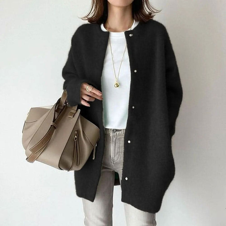 MINERVA Soft Knit Button Jacket in Black