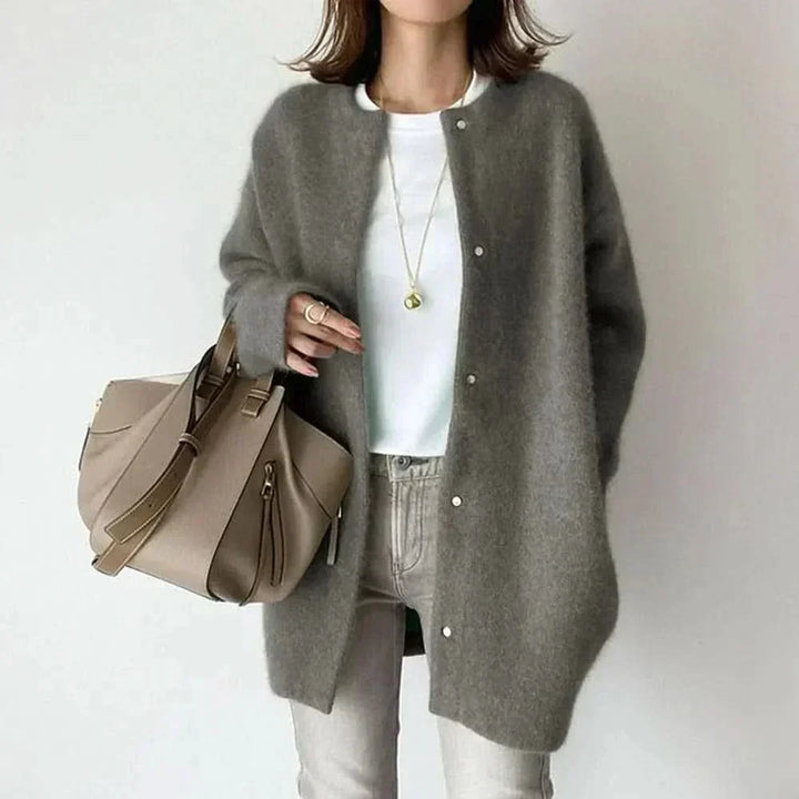 MINERVA Soft Knit Button Jacket in Grey