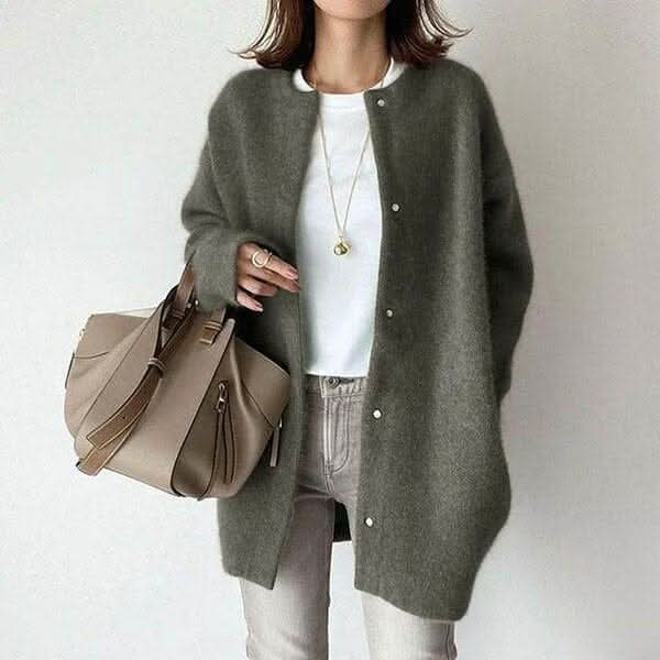 MINERVA Soft Knit Button Jacket in Green