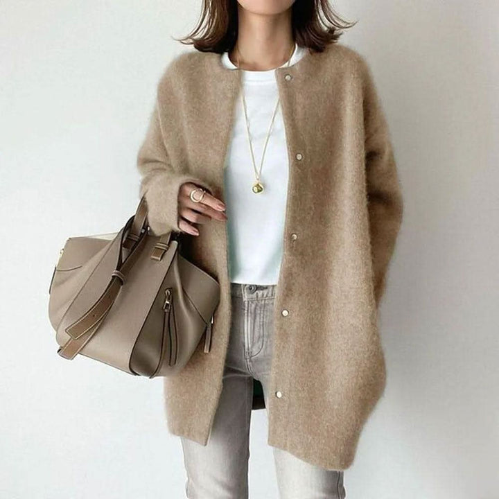 MINERVA Soft Knit Button Jacket in Tan