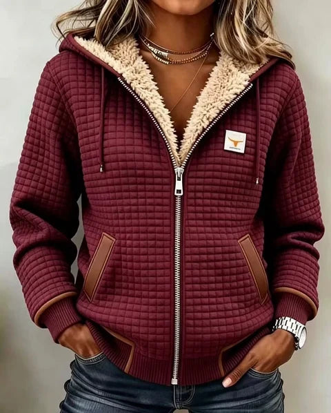 LORRAINE Sherpa-Lined Quilted Hooded Jacket in Red